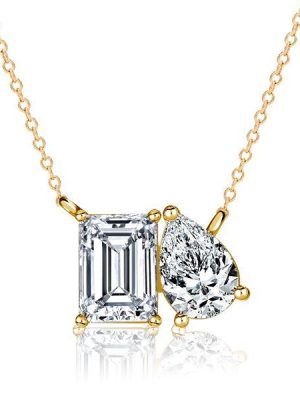 Emerald & Pear Cut Toi Et Moi Pendant Necklace - Sterling Silver, Gold, or Rose Gold