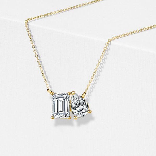 Emerald & Pear Cut Toi Et Moi Pendant Necklace - Sterling Silver, Gold, or Rose Gold