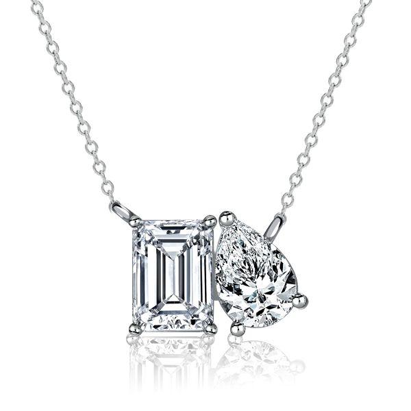 Emerald & Pear Cut Toi Et Moi Pendant Necklace - Sterling Silver, Gold, or Rose Gold