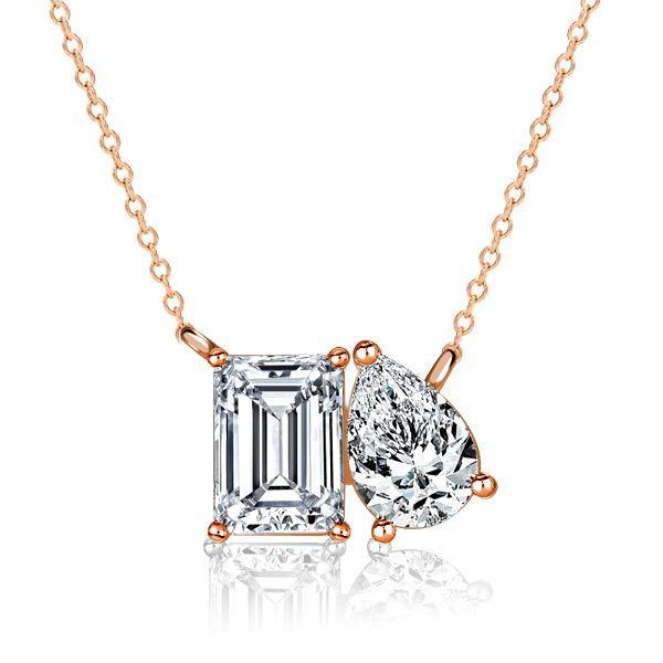 Emerald & Pear Cut Toi Et Moi Pendant Necklace - Sterling Silver, Gold, or Rose Gold