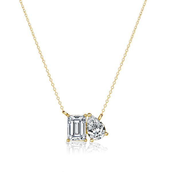 Emerald & Pear Cut Toi Et Moi Pendant Necklace - Sterling Silver, Gold, or Rose Gold