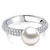 Sterling Silver Pearl Wedding Ring - 9mm Wide Band