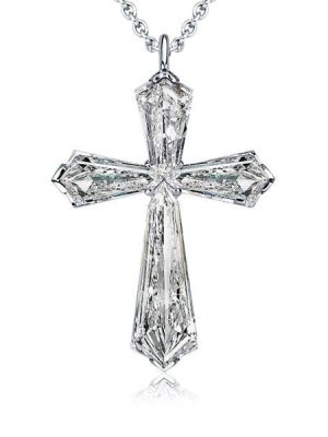 Sterling Silver Cross Necklace for Women with Rhodium Finish | Adjustable Chain Length