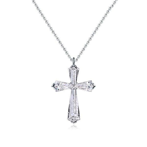 Sterling Silver Cross Necklace for Women with Rhodium Finish | Adjustable Chain Length