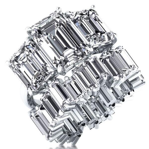 Three Stone Ladder Design Bridal Set in 925 Sterling Silver