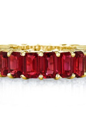Emerald, Garnet & Gold Eternity Wedding Band - 8.50 CT. TW.