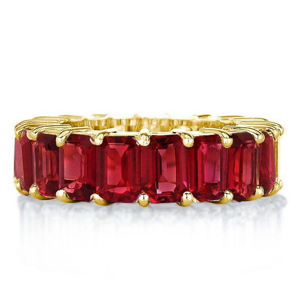 Emerald, Garnet & Gold Eternity Wedding Band - 8.50 CT. TW.