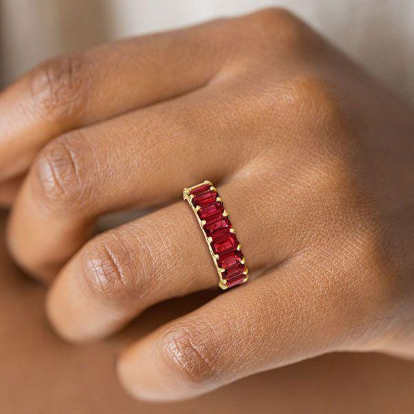 Emerald, Garnet & Gold Eternity Wedding Band - 8.50 CT. TW.