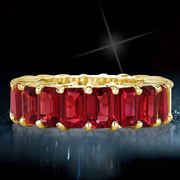 Emerald, Garnet & Gold Eternity Wedding Band - 8.50 CT. TW.