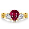 Golden Ruby Pear Cut 3 Stone Engagement Ring - 18K Gold Plated Sterling Silver