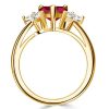 Golden Ruby Pear Cut 3 Stone Engagement Ring - 18K Gold Plated Sterling Silver