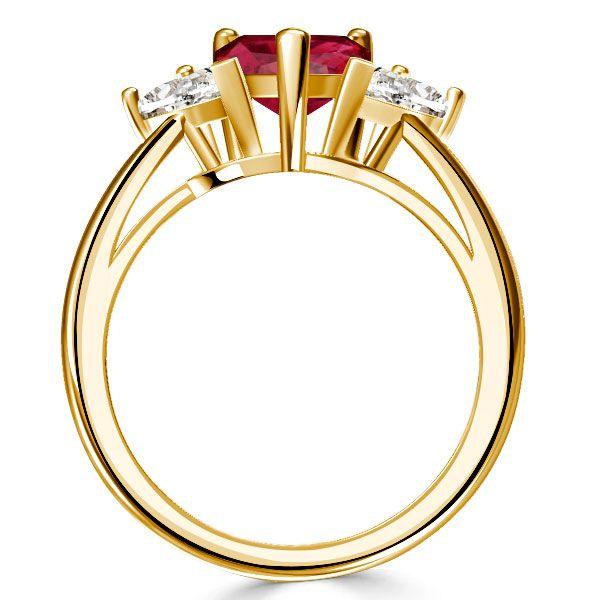 Golden Ruby Pear Cut 3 Stone Engagement Ring - 18K Gold Plated Sterling Silver