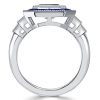Emerald Cut Blue Sapphire Halo Engagement Ring in Sterling Silver