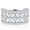 Opal Baguette Half Eternity Wedding Band - Sterling Silver Multi Row Ring
