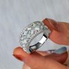 Opal Baguette Half Eternity Wedding Band - Sterling Silver Multi Row Ring