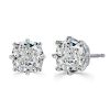 8 Prong Cushion Cut Single Stone Stud Earrings in Rhodium Plated Sterling Silver