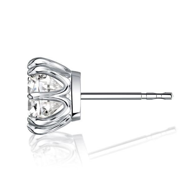 8 Prong Cushion Cut Single Stone Stud Earrings in Rhodium Plated Sterling Silver