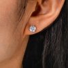 8 Prong Cushion Cut Single Stone Stud Earrings in Rhodium Plated Sterling Silver