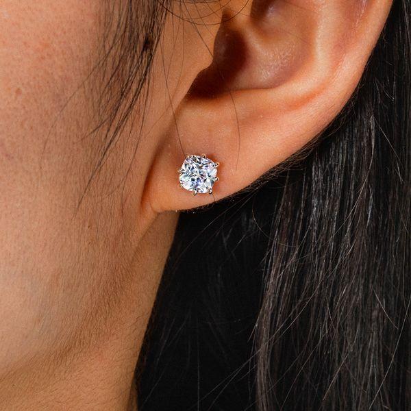 8 Prong Cushion Cut Single Stone Stud Earrings in Rhodium Plated Sterling Silver