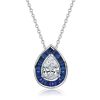Pear Cut Blue Sapphire Halo Pendant Necklace in Sterling Silver