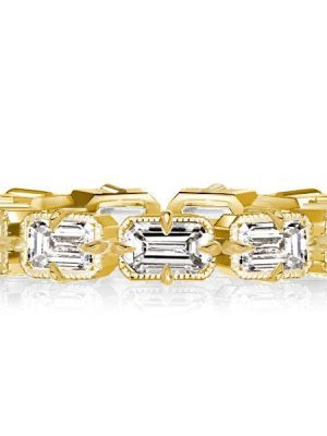 Emerald Cut Golden Eternity Wedding Band - 18K Gold Plated Sterling Silver