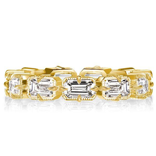 Emerald Cut Golden Eternity Wedding Band - 18K Gold Plated Sterling Silver