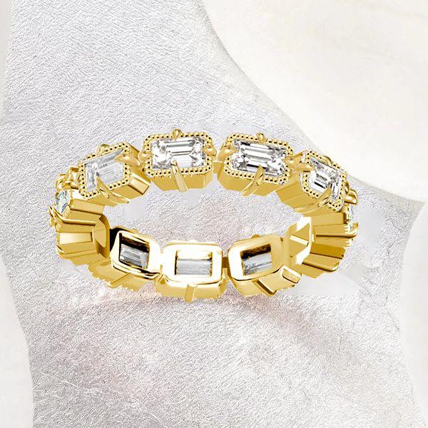 Emerald Cut Golden Eternity Wedding Band - 18K Gold Plated Sterling Silver