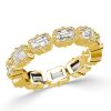 Emerald Cut Golden Eternity Wedding Band - 18K Gold Plated Sterling Silver
