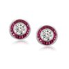 Garnet Halo Stud Earrings - Round Cut - 925 Sterling Silver