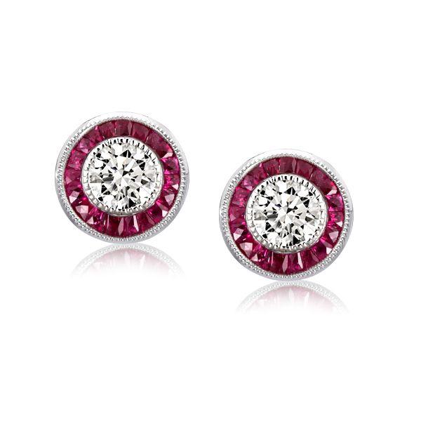 Garnet Halo Stud Earrings - Round Cut - 925 Sterling Silver