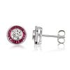 Garnet Halo Stud Earrings - Round Cut - 925 Sterling Silver