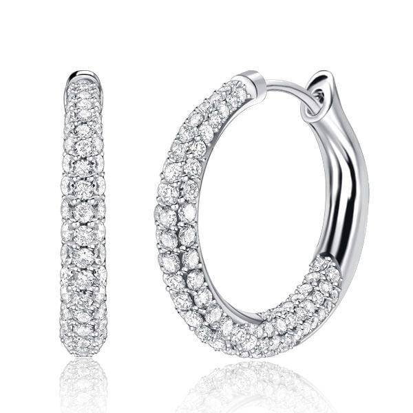 Chunky Pave Setting Hoop Earrings in Rhodium-Plated 925 Sterling Silver