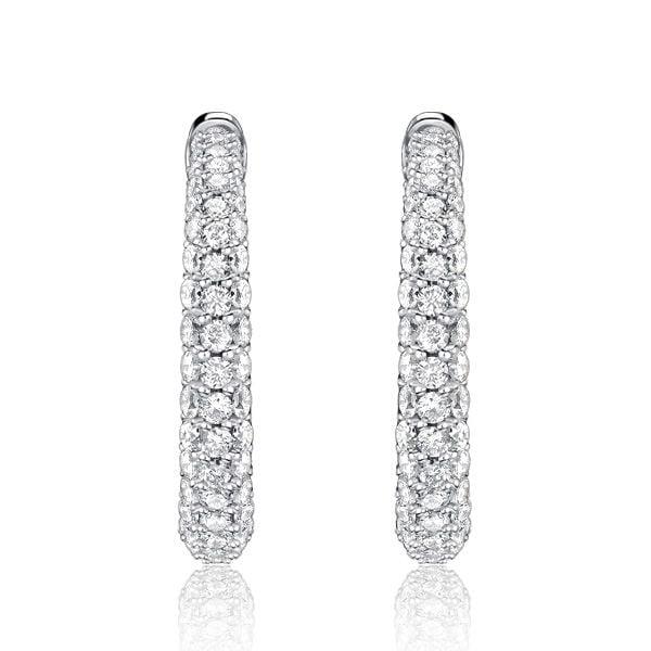 Chunky Pave Setting Hoop Earrings in Rhodium-Plated 925 Sterling Silver