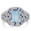 Emerald Cut Aquamarine Cocktail Ring - Micro Pave Sterling Silver