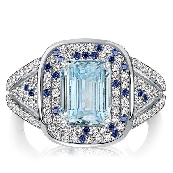 Emerald Cut Aquamarine Cocktail Ring - Micro Pave Sterling Silver