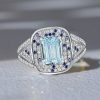 Emerald Cut Aquamarine Cocktail Ring - Micro Pave Sterling Silver