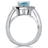 Emerald Cut Aquamarine Cocktail Ring - Micro Pave Sterling Silver