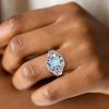 Emerald Cut Aquamarine Cocktail Ring - Micro Pave Sterling Silver