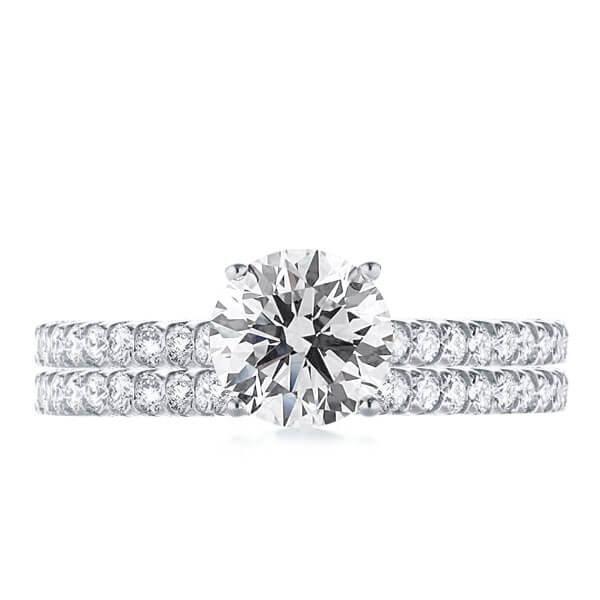 Crown Design Milgrain Sterling Silver Bridal Ring Set - 1.25 CT Center Stone