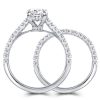 Crown Design Milgrain Sterling Silver Bridal Ring Set - 1.25 CT Center Stone