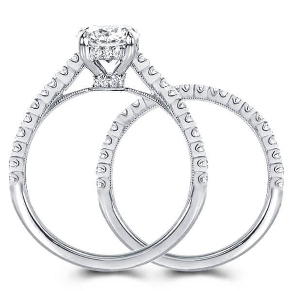 Crown Design Milgrain Sterling Silver Bridal Ring Set - 1.25 CT Center Stone