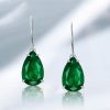 Sterling Silver Pear Shaped Drop Earrings with Emerald & Sapphire Accents