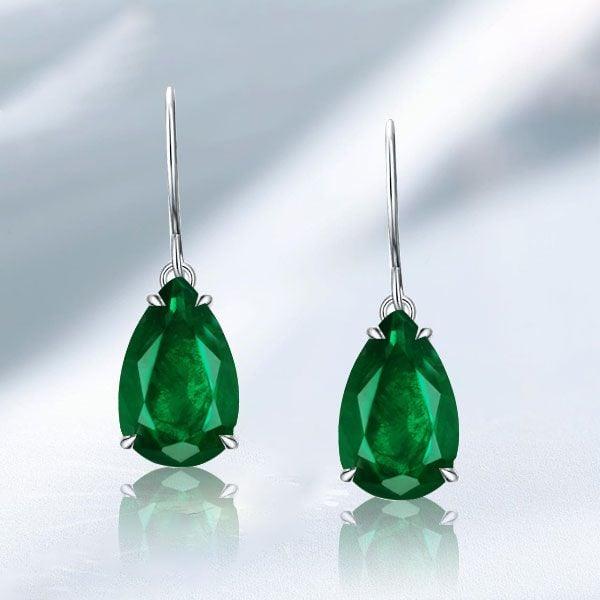 Sterling Silver Pear Shaped Drop Earrings with Emerald & Sapphire Accents