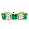 Asscher Cut Green Emerald Half Eternity Band in 18K Gold Plated Sterling Silver