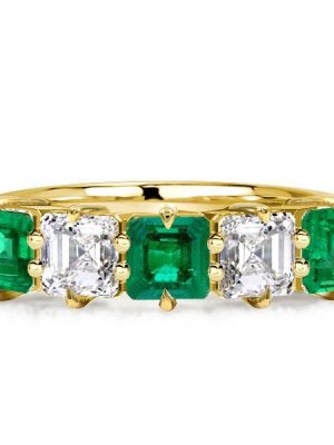 Asscher Cut Green Emerald Half Eternity Band in 18K Gold Plated Sterling Silver