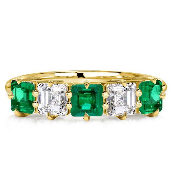 Asscher Cut Green Emerald Half Eternity Band in 18K Gold Plated Sterling Silver