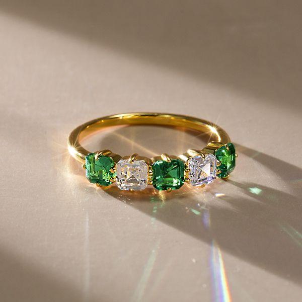 Asscher Cut Green Emerald Half Eternity Band in 18K Gold Plated Sterling Silver