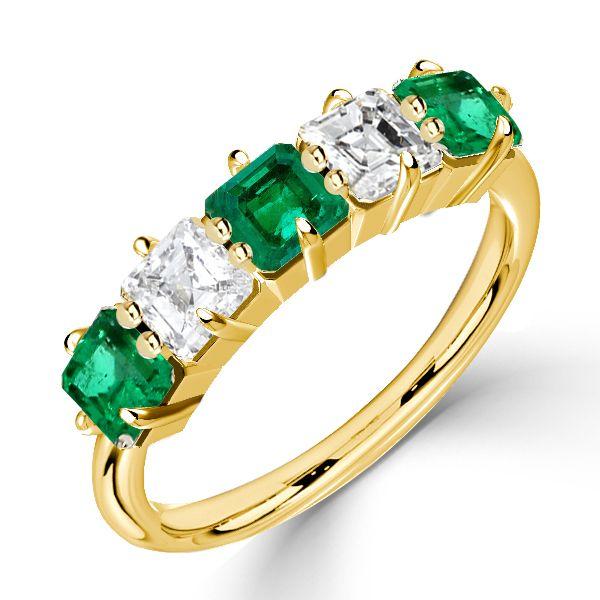 Asscher Cut Green Emerald Half Eternity Band in 18K Gold Plated Sterling Silver