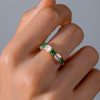 Asscher Cut Green Emerald Half Eternity Band in 18K Gold Plated Sterling Silver