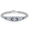 Art Deco Sterling Silver Tennis Bracelet with Simulated Diamonds - 6-9 Inches